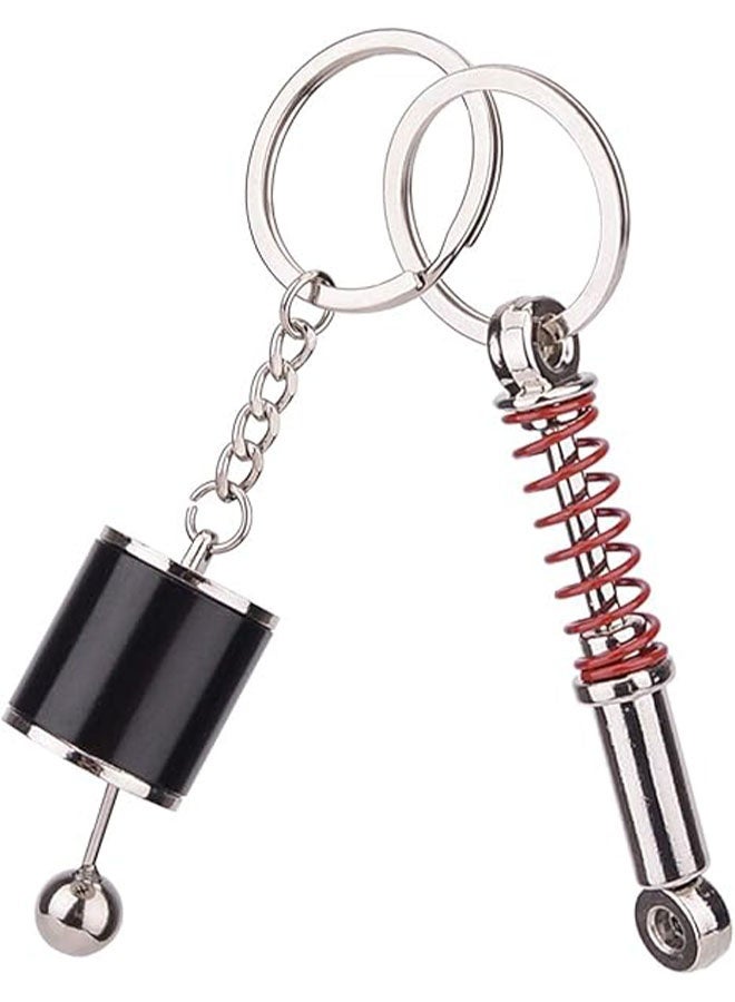 Happy D 5 car parts model keychains: turbo keychain, silver manual gearbox keychain, colorful tire rim keychain, red brake rotor keychain, red spring shock absorber keychain, perfect gift for car decoration - Image 2