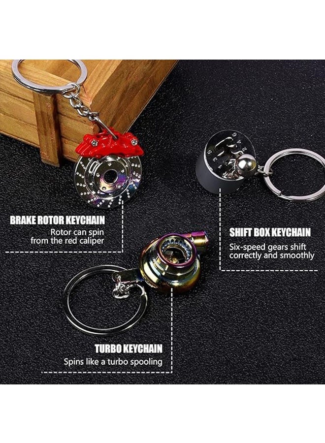 Happy D 5 car parts model keychains: turbo keychain, silver manual gearbox keychain, colorful tire rim keychain, red brake rotor keychain, red spring shock absorber keychain, perfect gift for car decoration - Image 4
