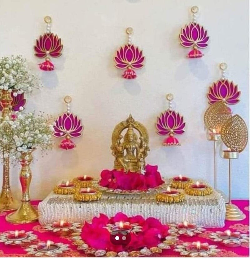 JOY DECOR AB Handmade Lotus Hangings for DecorationFloral Wall Hangings for Temple and Home Decor Pack of 6 