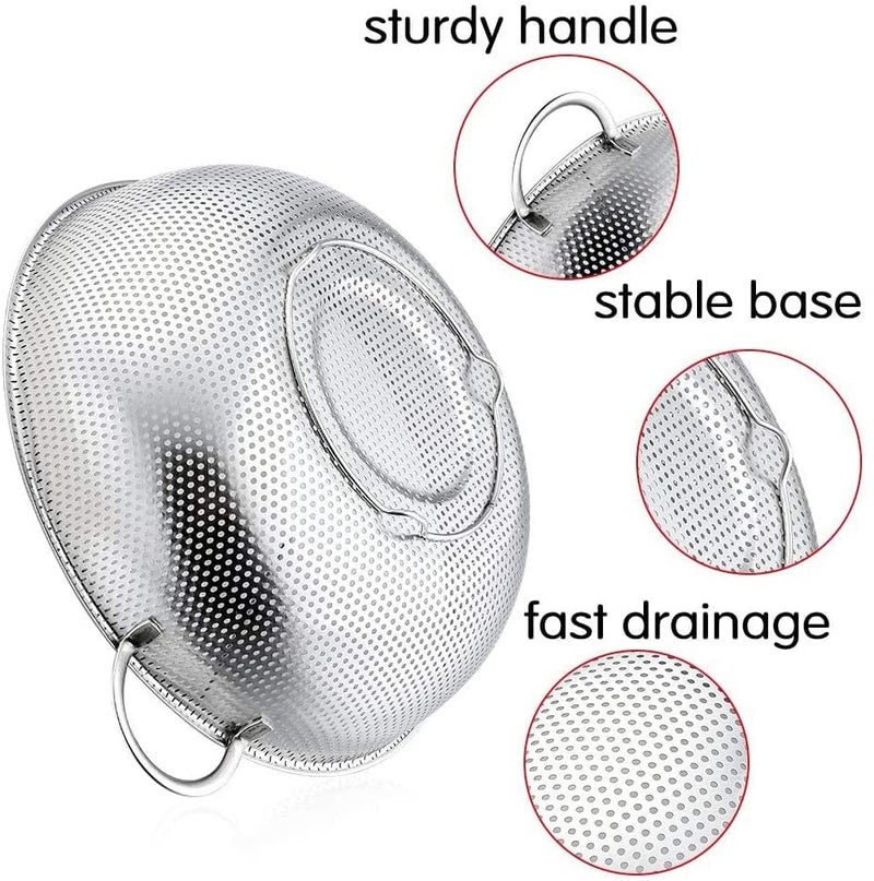 FYCAN Stainless Steel Colander Strainer Drainer with Handle for Rice Fruits Vegetable Noodles Pasta Beans Grains Washing Filter Basket for Kitchen Bowl Storing and Straining Purpose - Image 2