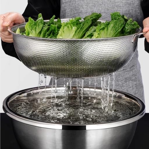 FYCAN Stainless Steel Colander Strainer Drainer with Handle for Rice Fruits Vegetable Noodles Pasta Beans Grains Washing Filter Basket for Kitchen Bowl Storing and Straining Purpose - Image 5