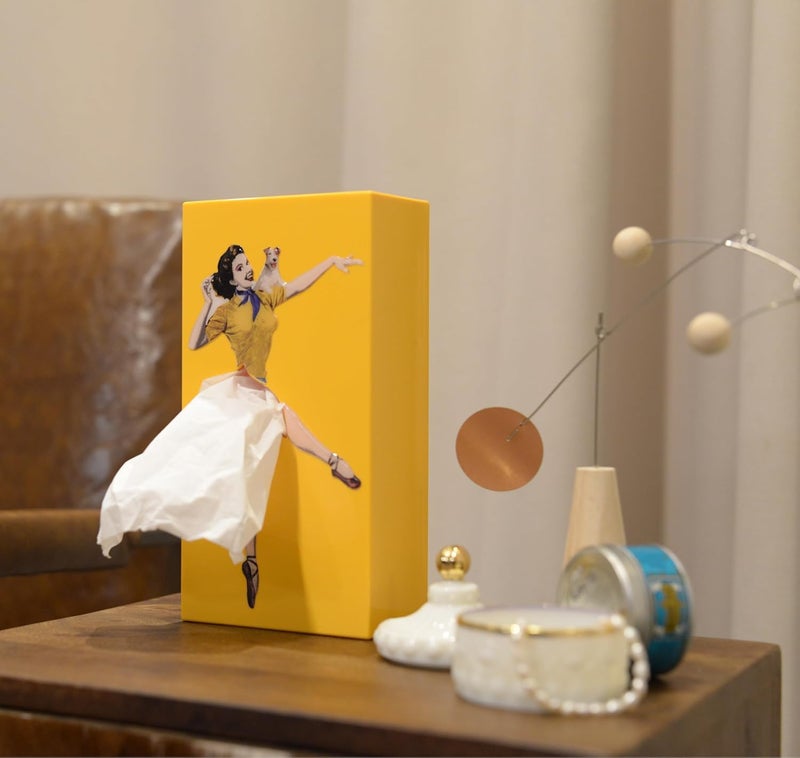 KELVEE KELVEE Funny Skirt Tissue Box Holder Thick Vintage Classy Cute Flying Skirt Lady Up Dress Design for Facial Tissues Napkins OfficeBathroom Yellow - Image 4