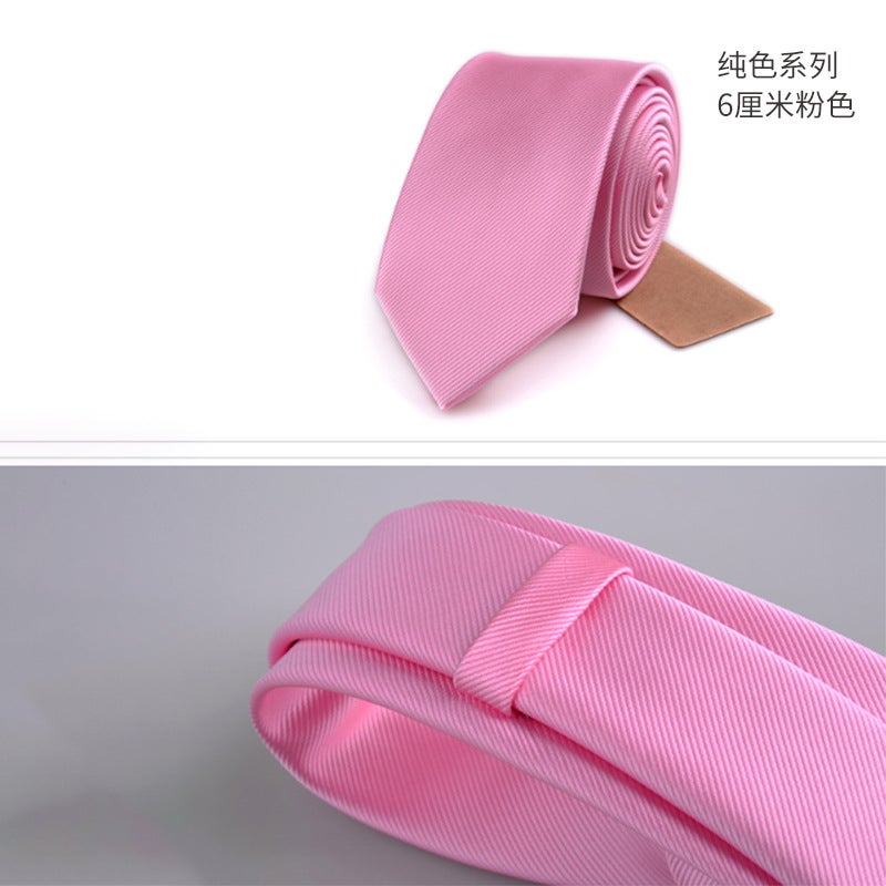 Korean Style Mens Black Silk Tie 6CM Pink  - Image 1
