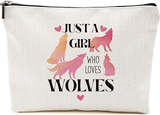 BLUE LEAVES Blue Leaves Wolves Makeup Bag Wolf Gifts for Women Girls Wolf Lover Gift Cute Wolf Stuff Merch Animal Lover Breeder  - Image 1