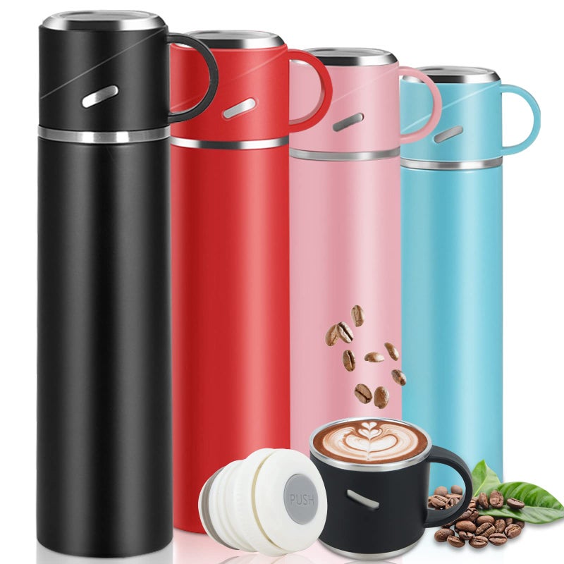 IAGORYUE Water Bottle 550ml Vacuum Flask DoubleLayer Insulated Thermal Travel Mug with Leakproof Lid  Handle Reusable Drinks Bottles Stay Hot  Cold Up to 12h for Work Sport Camping CyclingBlack