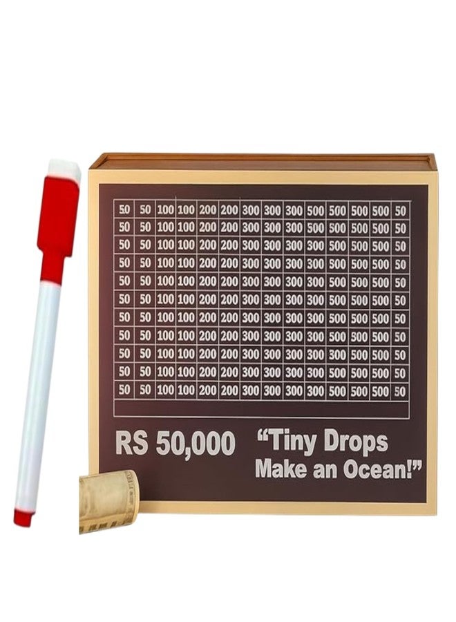 IDITRI EXPORT Wooden Money Saving Box with Printed Amount Chart, Cash Coin Saving Challenge Box for Kids and Adults, Reusable Wooden Saving Box for Home Use (Pen 50k Money Box, 1, Count) - Image 1
