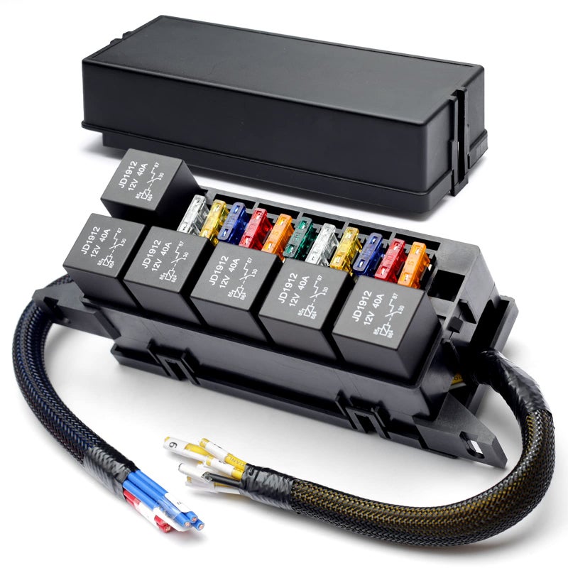 Generic Mhrxusd 11 Way Fuse Relay Box Block 12v Pre-Wired for Automotive, 11 Slot Fuse Box and 6 Slot 4 Pin Relay Panel,12V Universal Fuse Block with Relay Panel Vehicles Car Marine Boat  - Image 1