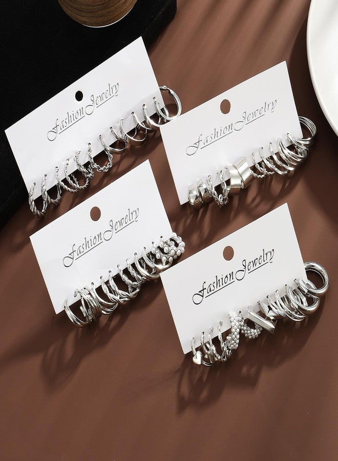 IFKM 24 Pairs Gold Hoop Earrings Set for Women Hypoallergenic Chunky Chain Twisted Open Hoops Dangle Earring Packs for Birthday Party Christmas Fashion Jewelry Gift, Medium - Image 5
