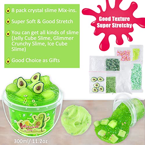 LAWOHO Clear Slime Green Avocado Clear Jelly Cube Glimmer Crunchy Slime with 8 Addins Idea Stress Relief Toy Kids Party Favor Birthday Easter Christmas New Year Gift for Girls and Boys Age 6 7 8 9 10 - Image 5
