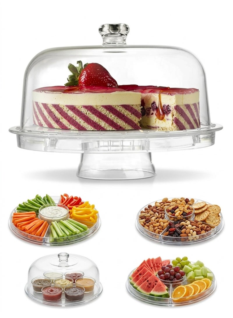 Acrylic 6-in-1 Cake Stand with Dome Lid and Serving Platter