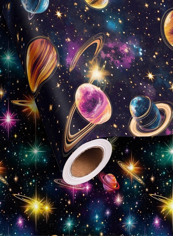 Vnaaem Rainbow Galaxy Wrapping Paper Roll - Reversible Rainbow Galaxy, Solar System Planet, Night Sky Design Gift Wrap for Holiday Birthday White Elephant Party (Total 28.5 sq.ft - Image 1