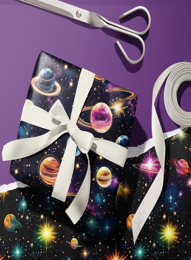 Vnaaem Rainbow Galaxy Wrapping Paper Roll - Reversible Rainbow Galaxy, Solar System Planet, Night Sky Design Gift Wrap for Holiday Birthday White Elephant Party (Total 28.5 sq.ft - Image 3