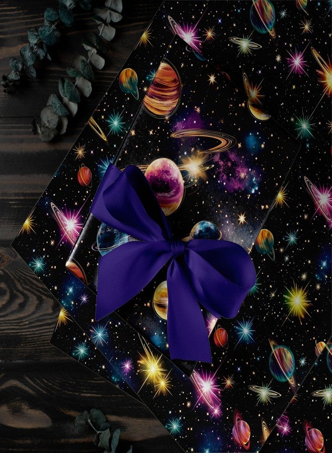 Vnaaem Rainbow Galaxy Wrapping Paper Roll - Reversible Rainbow Galaxy, Solar System Planet, Night Sky Design Gift Wrap for Holiday Birthday White Elephant Party (Total 28.5 sq.ft - Image 4