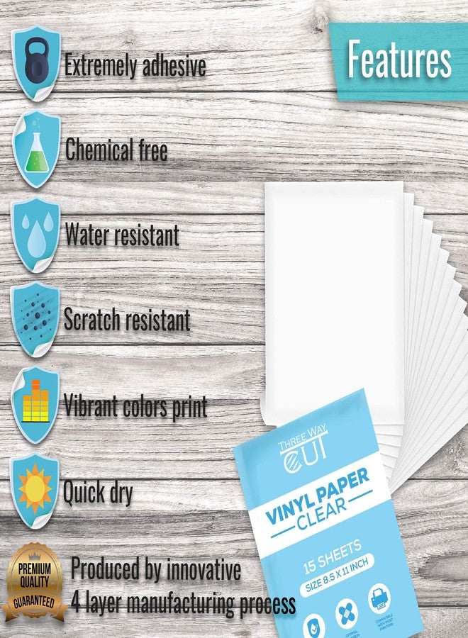 THREE WAY CUT Printable Vinyl Sticker Paper Frosty Clear for Inkjet Printer 23 Sheets Transparent, Decal Paper Tear & Scratch Resistant Quick Ink Dry, Sticker Paper for Making Labels & Crafts… - Image 2