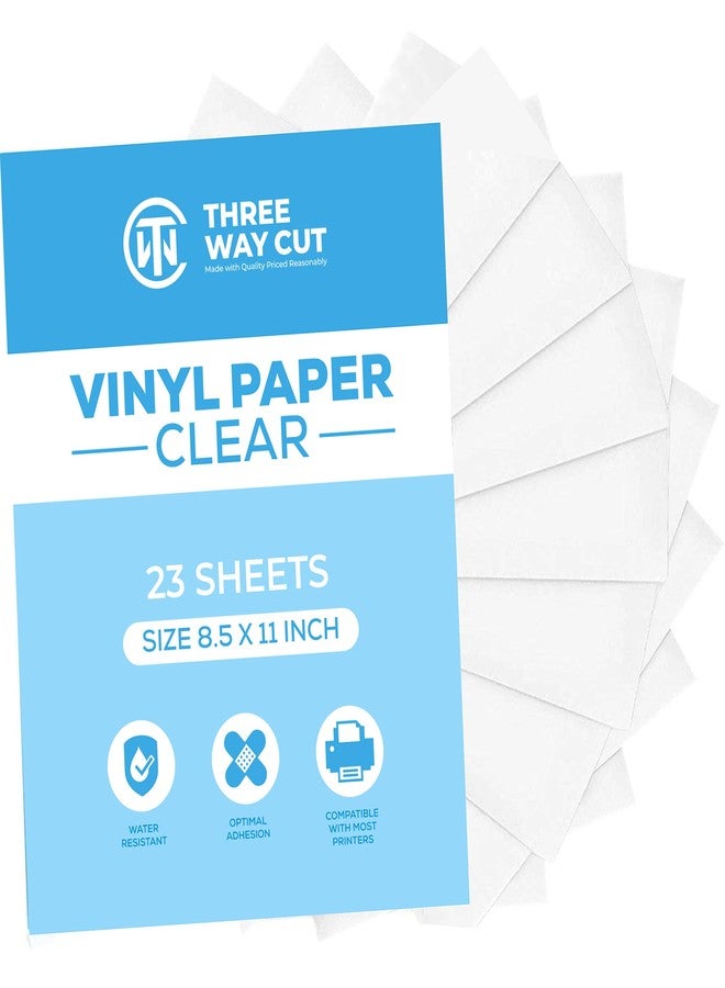 THREE WAY CUT Printable Vinyl Sticker Paper Frosty Clear for Inkjet Printer 23 Sheets Transparent, Decal Paper Tear & Scratch Resistant Quick Ink Dry, Sticker Paper for Making Labels & Crafts… - Image 1