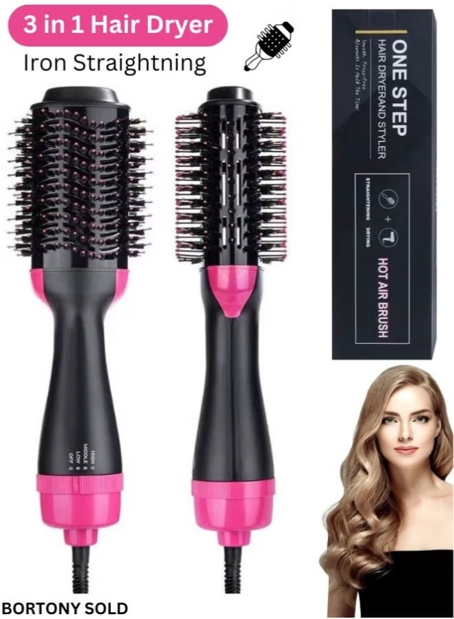 One Step Electric Hair Dryer 3-in-1 Hot Air Brush for Hair Styler Frizz Control, One Step Hair Dryer with 2 changeable Brushhead for Linear and Curly Hair Black/Pink - Image 3