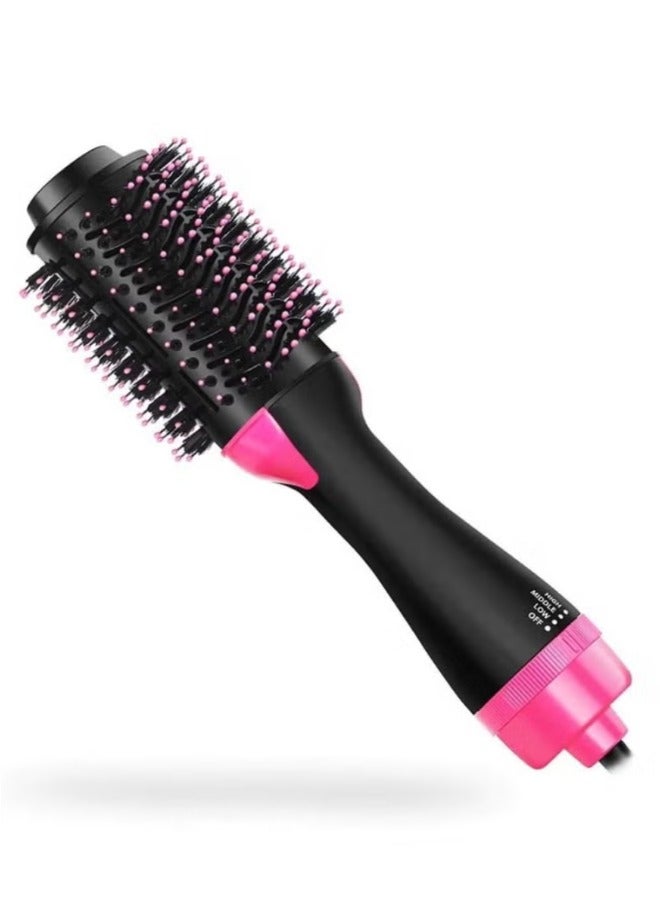 One Step Electric Hair Dryer 3-in-1 Hot Air Brush for Hair Styler Frizz Control, One Step Hair Dryer with 2 changeable Brushhead for Linear and Curly Hair Black/Pink - Image 1