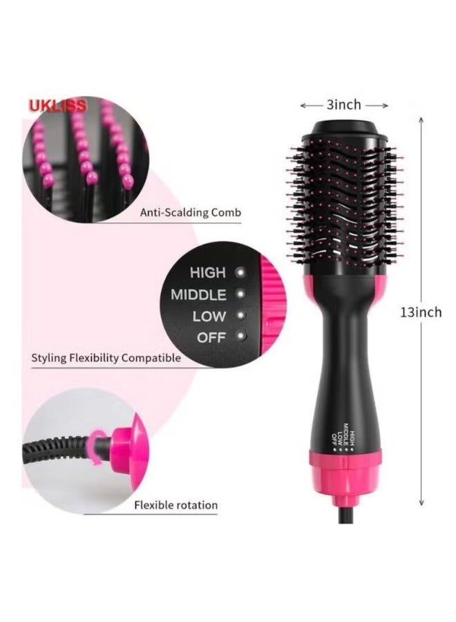One Step Electric Hair Dryer 3-in-1 Hot Air Brush for Hair Styler Frizz Control, One Step Hair Dryer with 2 changeable Brushhead for Linear and Curly Hair Black/Pink - Image 2