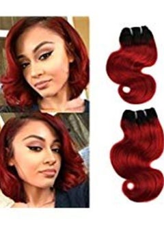 FASHION LINE 8" Human Hair Bundles Ombre Two Tone Brazilian Virgin Hair Extensions Body Wave 50g Bundles (8/8/8/8 Inch, 1b/Red)  - Image 1