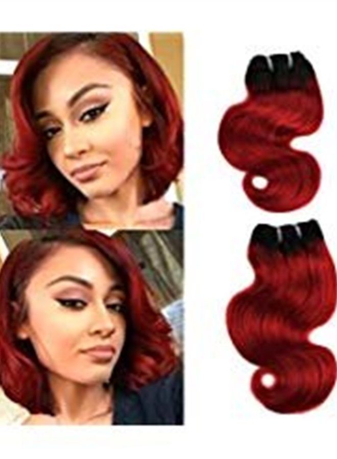FASHION LINE 8" Human Hair Bundles Ombre Two Tone Brazilian Virgin Hair Extensions Body Wave 50g Bundles (8/8/8/8 Inch, 1b/Red) - Image 1