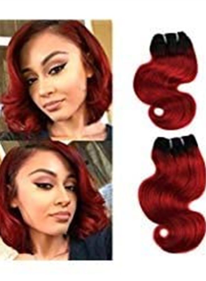 FASHION LINE 8" Human Hair Bundles Ombre Two Tone Brazilian Virgin Hair Extensions Body Wave 50g Bundles (8/8/8/8 Inch, 1b/Red) - Image 2