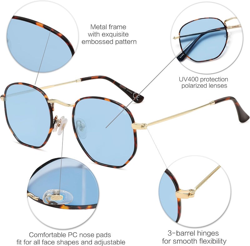 Sojos Square Polarized Sunglasses for Women Men Small Hexagonal Polygon Mirrored Lens SJ1072 - Image 4