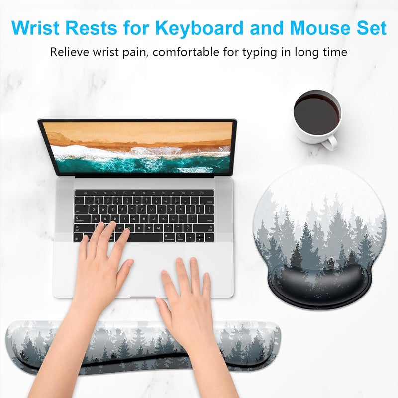 Dapesuom Keyboard Wrist Rest and Mouse Pad with Wrist Support, Cute Memory Foam Cushion for Keyboard and Mouse Set, Ergonomic Desktop Pad Rests with Non Slip Base for Easy Typing & Pain Relief, Forest - Image 2