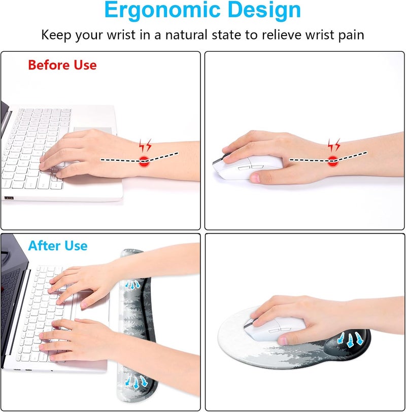 Dapesuom Keyboard Wrist Rest and Mouse Pad with Wrist Support, Cute Memory Foam Cushion for Keyboard and Mouse Set, Ergonomic Desktop Pad Rests with Non Slip Base for Easy Typing & Pain Relief, Forest - Image 4