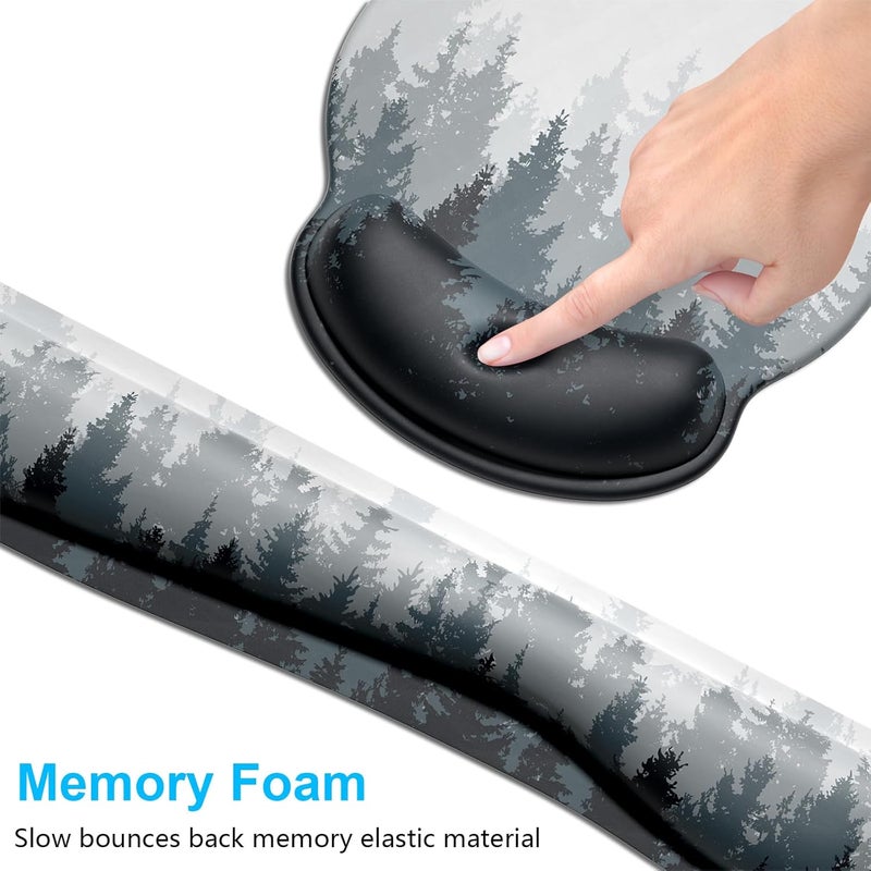 Dapesuom Keyboard Wrist Rest and Mouse Pad with Wrist Support, Cute Memory Foam Cushion for Keyboard and Mouse Set, Ergonomic Desktop Pad Rests with Non Slip Base for Easy Typing & Pain Relief, Forest - Image 3