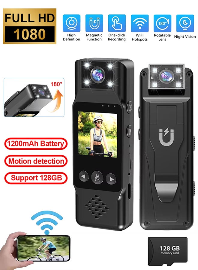 Ultra HD 1080P WiFi Mini Camera Portable Sports DV Camera, Included 128G Card, Small Digital Video Recorder Police BodyCam IR Night Vision Camcorder - Image 1