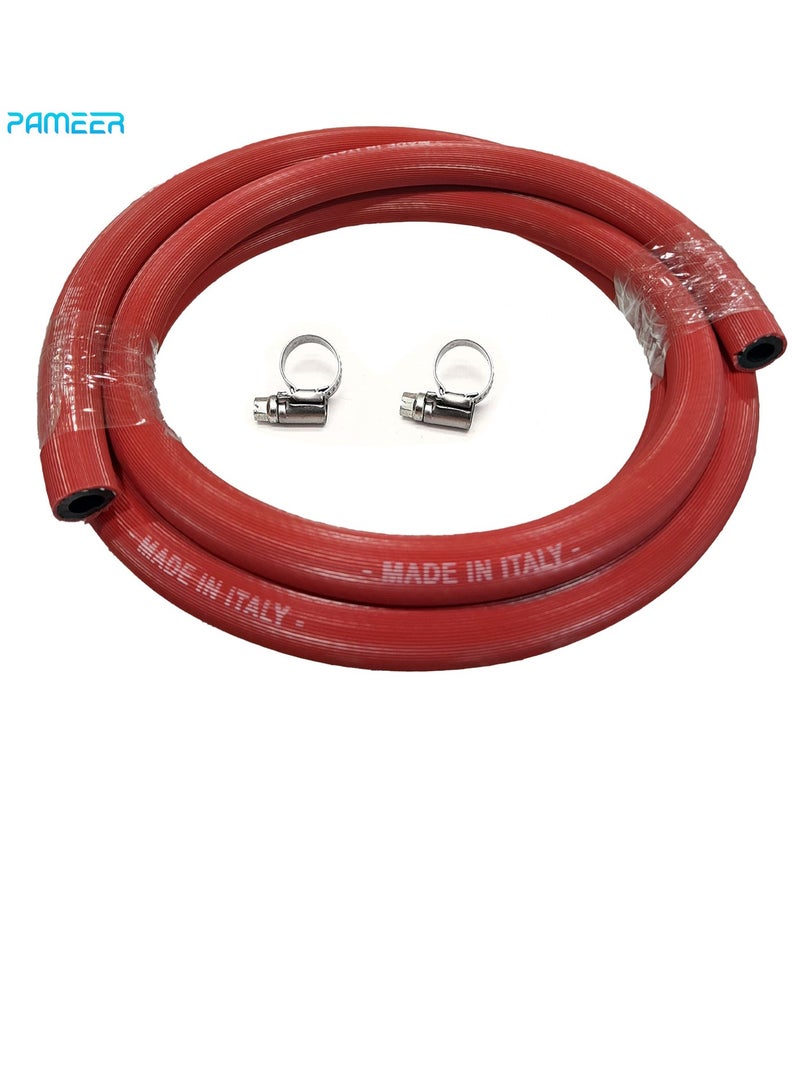 PAMEER Made in Italy 7.5ft Butane/Propane LPG Gas Cylinder Hose Pipe 9mm internal bore with 2 clamps, LPG gas Pipe for outdoor Camping Barbecue party, BBQ set, Connection Kit for LPG. - Image 1