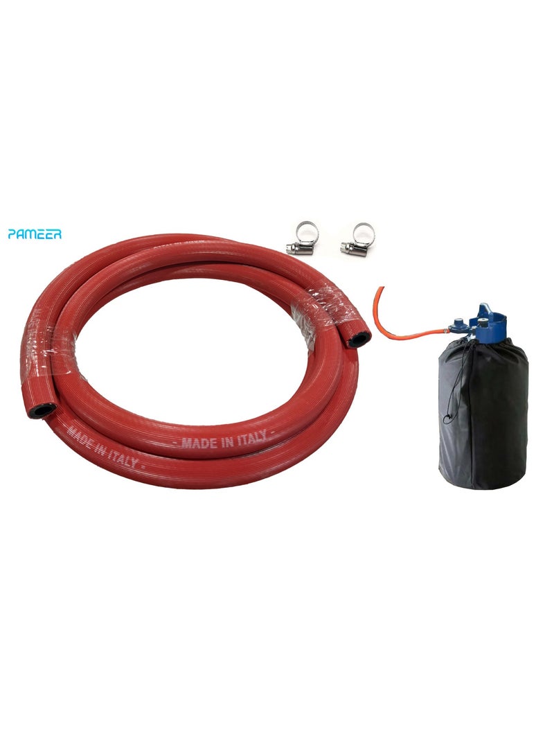 PAMEER Made in Italy 7.5ft Butane/Propane LPG Gas Cylinder Hose Pipe 9mm internal bore with 2 clamps, LPG gas Pipe for outdoor Camping Barbecue party, BBQ set, Connection Kit for LPG. - Image 2
