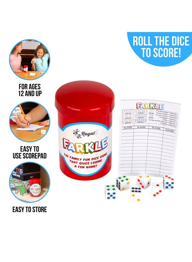 Regal Games - Farkle Classic Dice Game w/ 6 Colored Dice, 1 Convenient Dice Cup for Easy Shaking, and 25 Score Sheets - Fun Family Game for Travel, Camp, and More - Ideal for 2-4 Players (Ages 12+) - Image 2