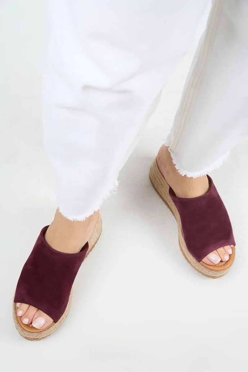 Manijero Manijero Francis Women's Genuine Leather Flat Single Strap Espadrille Burgundy Slippers