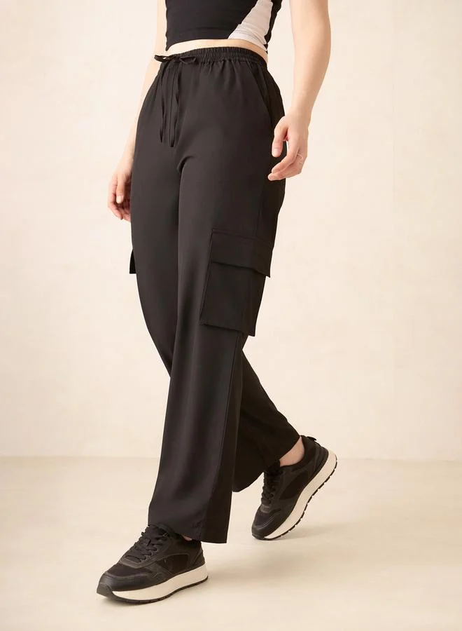 OUTZIDR Black Wide Leg Parachute Pants