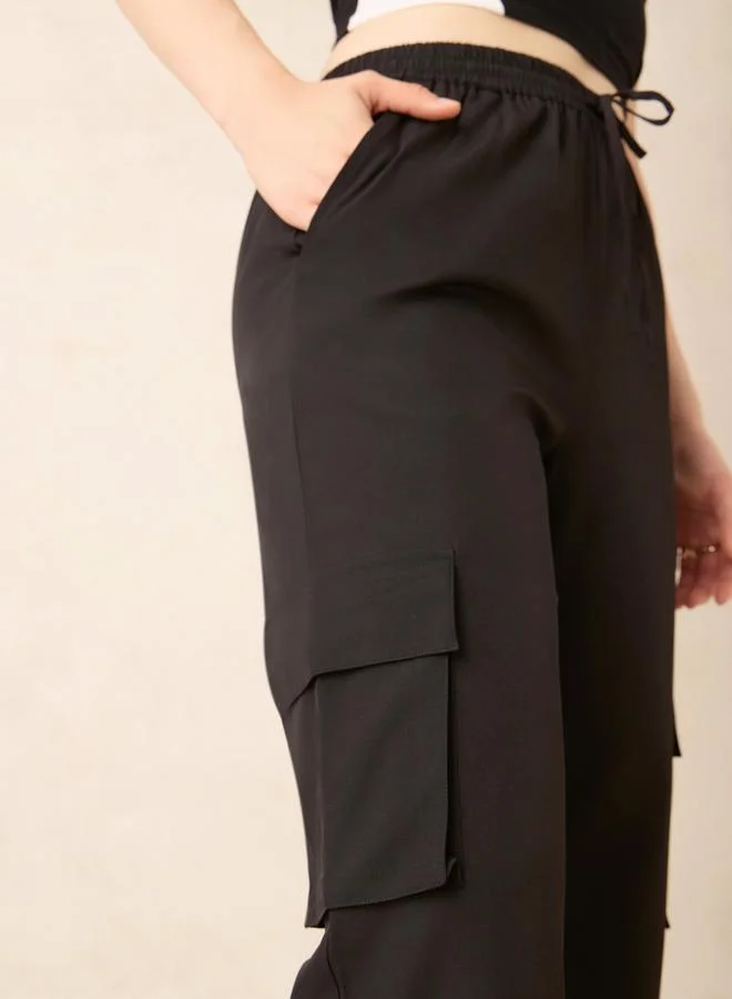 OUTZIDR Black Wide Leg Parachute Pants