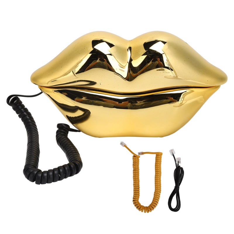Lip Shape Telephone Electroplated Golden Landline - Exquisite Unique Model Answering Machine for Home Supplies - Image 1