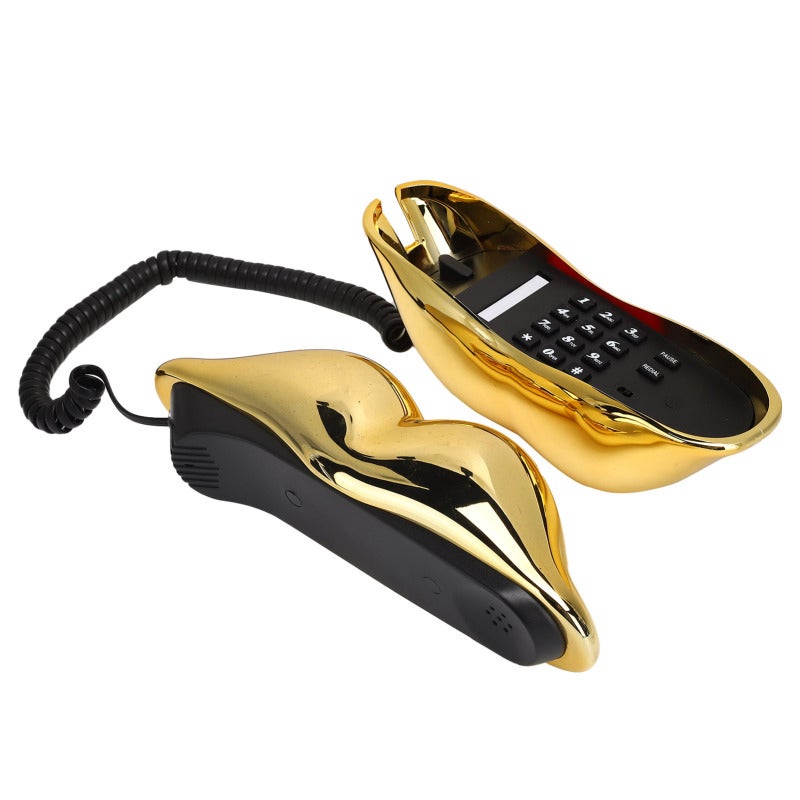 Lip Shape Telephone Electroplated Golden Landline - Exquisite Unique Model Answering Machine for Home Supplies - Image 4