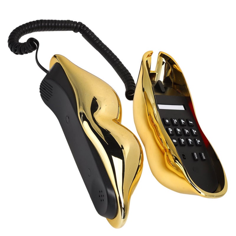 Lip Shape Telephone Electroplated Golden Landline - Exquisite Unique Model Answering Machine for Home Supplies - Image 3