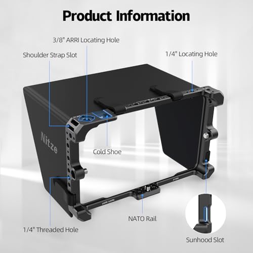 Nitze Cage for PortKeys LH7C/LH7P/LH7H Monitor with Built-in NATO Rail and PU Leather Sunhood - JT-I03B - Image 4