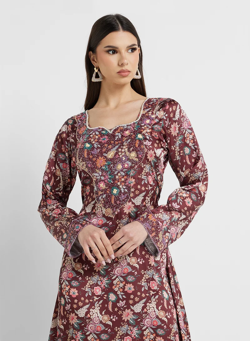 ARABIAN CLOSET Embellished Belted Jalabiya