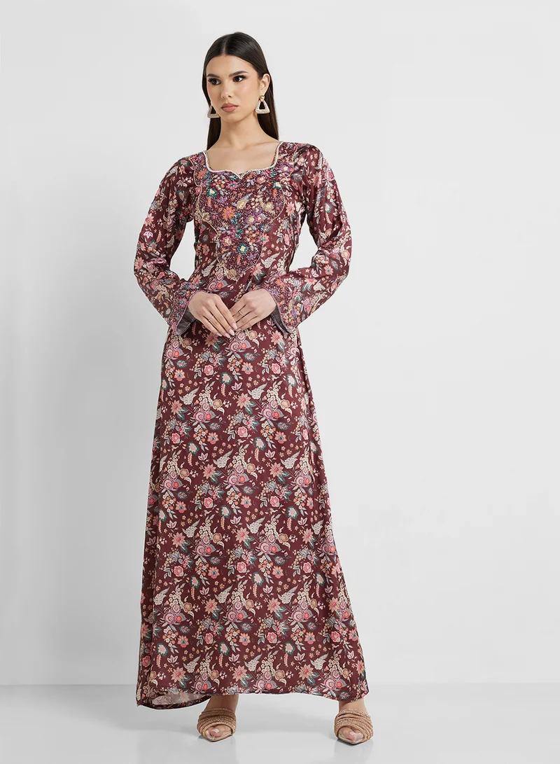 ARABIAN CLOSET Embellished Belted Jalabiya