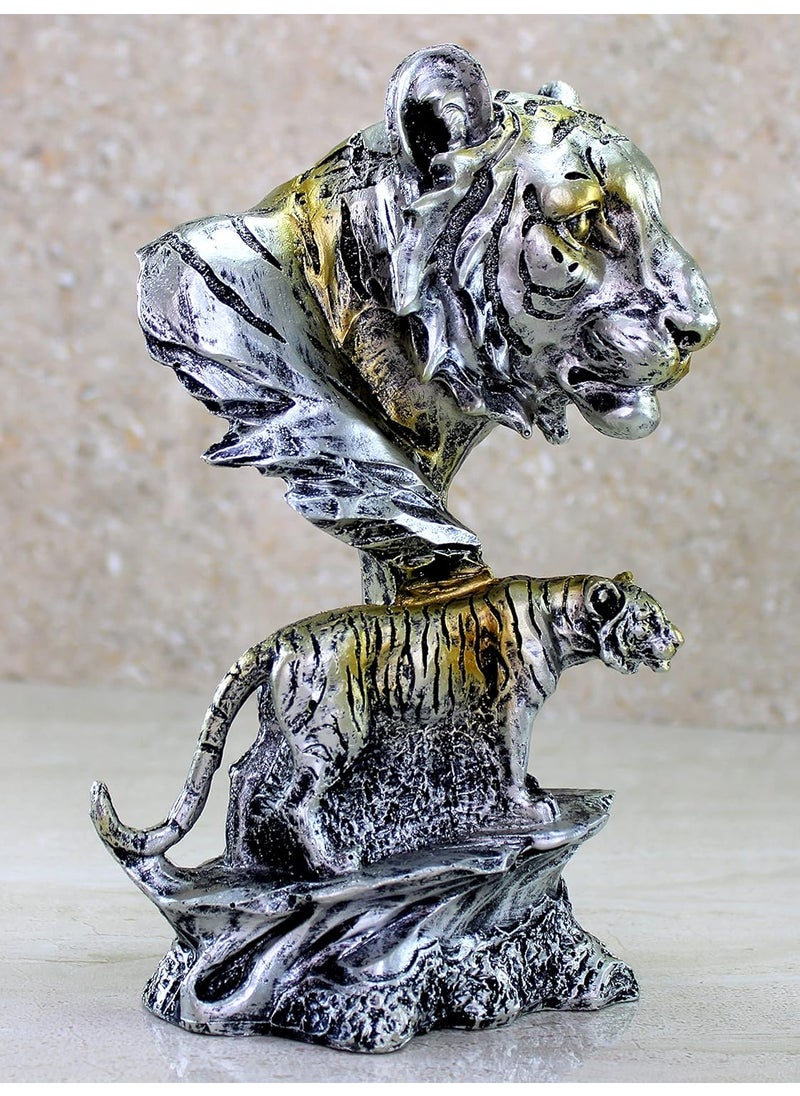 ESPLANADE eSplanade Resin Tiger Face with Standing Tiger Sculpture Statue Figurine Showpiece  Statement Decorative Item Home Decor  Grey  9 Inches  - Image 4