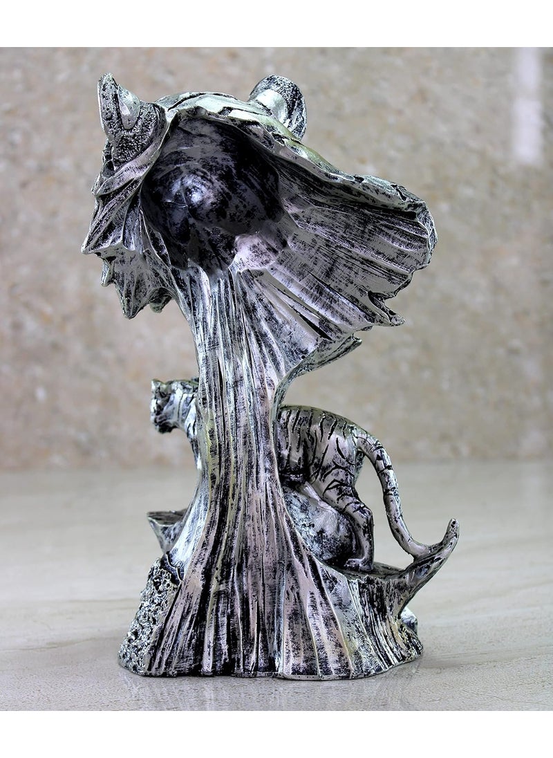 ESPLANADE eSplanade Resin Tiger Face with Standing Tiger Sculpture Statue Figurine Showpiece  Statement Decorative Item Home Decor  Grey  9 Inches  - Image 5