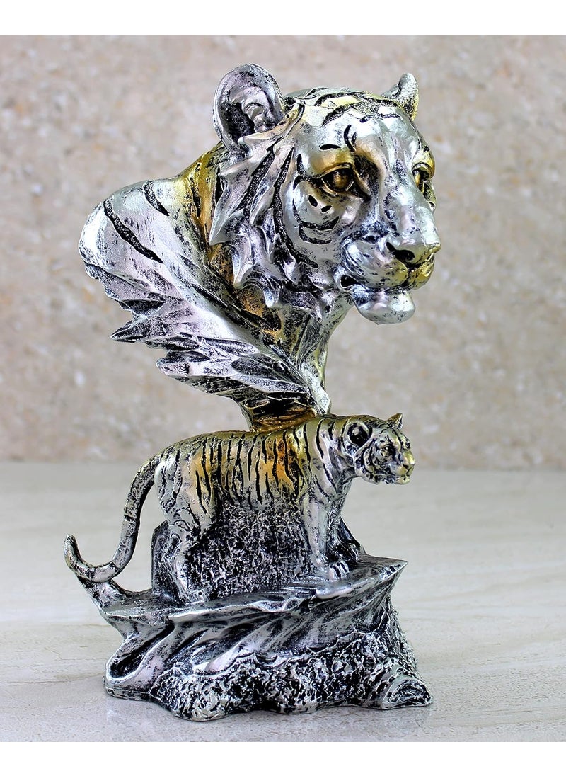 ESPLANADE eSplanade Resin Tiger Face with Standing Tiger Sculpture Statue Figurine Showpiece  Statement Decorative Item Home Decor  Grey  9 Inches  - Image 2