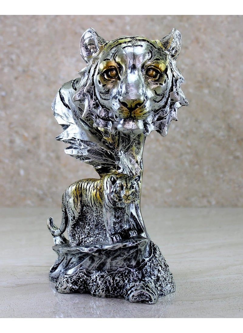 ESPLANADE eSplanade Resin Tiger Face with Standing Tiger Sculpture Statue Figurine Showpiece  Statement Decorative Item Home Decor  Grey  9 Inches  - Image 3