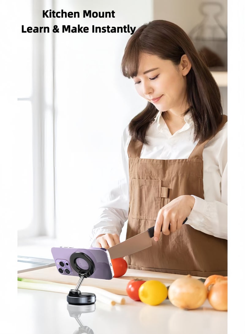 حامل هاتف مغناطيسي بالشفط المفرغ للسيارة - دوران 360 درجة متعدد المحاور، شفط قوي، مقاوم للخدوش، للوحة القيادة والزجاج الأمامي، ويمكن استخدامه في المطبخ للمساعدة في الطهي - Image 4