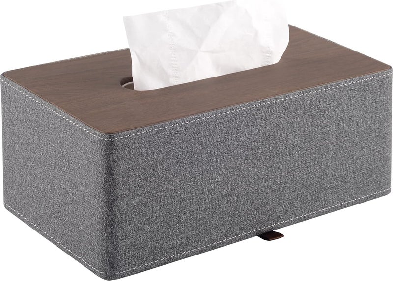 RHCSZ High-end Leather Tissue Box Holder Two Color Matching,Rounded Rectangle Napkin Pumping Paper Case Dispenser, Facial for Home Bathroom Dresser Office Automotive Decoration (Gray) - Image 1