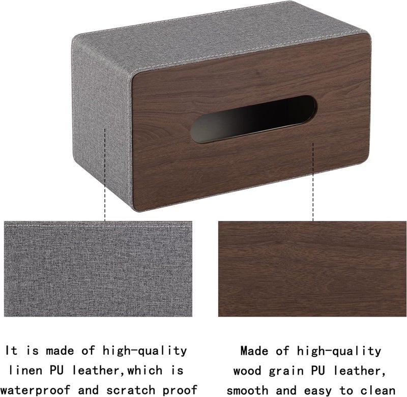 RHCSZ High-end Leather Tissue Box Holder Two Color Matching,Rounded Rectangle Napkin Pumping Paper Case Dispenser, Facial for Home Bathroom Dresser Office Automotive Decoration (Gray) - Image 4
