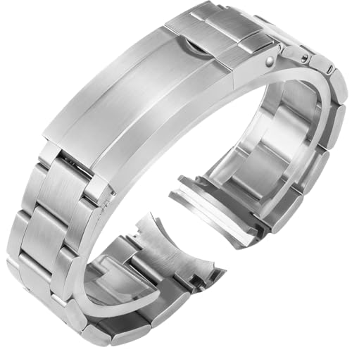 hengfento2 Watch Band Strap Replacement For Rolex GMT Datejust Submariner Watch band Male Antirust Solid Stainless Curved Interface Steel Strap (20mm Frosted steel color ordinary buckle) - Image 1